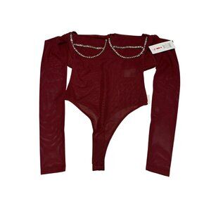 NWT Bardot Carter Diamante Burgundy Red Bodysuit Women's X-Small XS 2